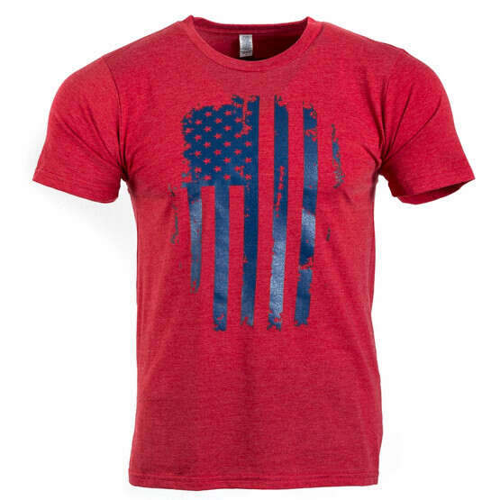 Bravo company patriot shirt in red with blue flag from front